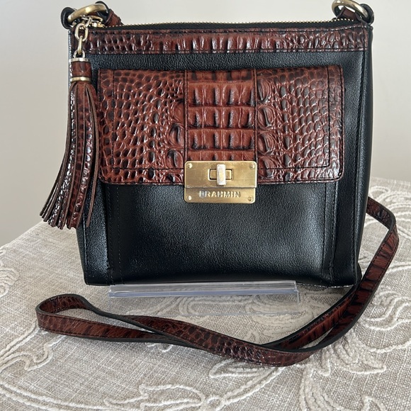 Brahmin Handbags - Brahmin Mimosa Tuscan Black/Croc Embossed Trim Crossbody Bag